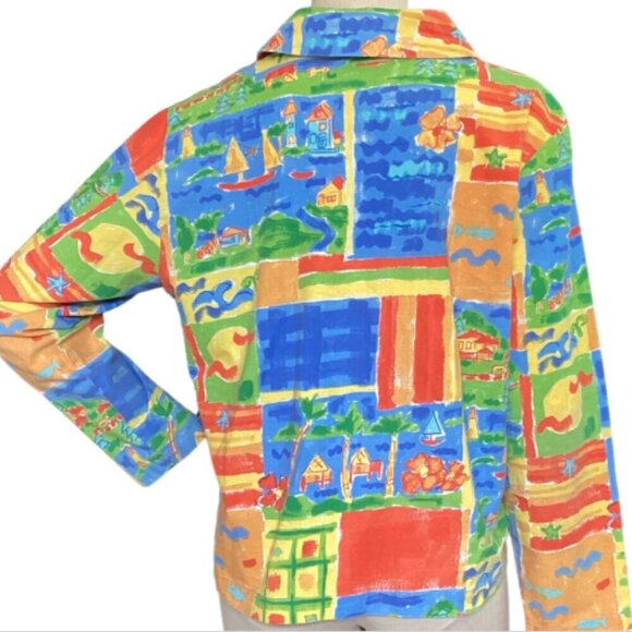 Coldwater Creek Cotton Jacket Sz M Watercolor Beach Print #27Q - Picture 5 of 9